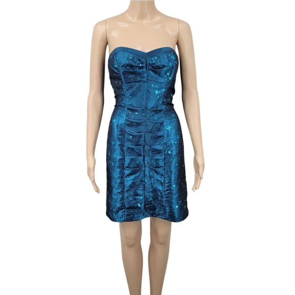Zum Zum Y2K Blue Strapless Mini Sequin Dress Ruched Party Prom Homecoming